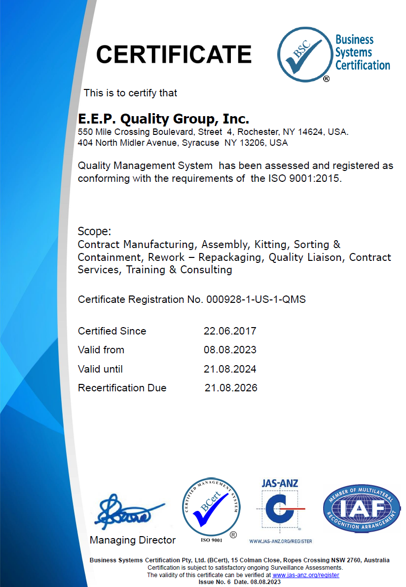 ISO 9001 certificate